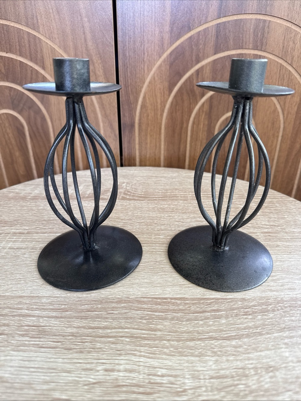 Wrought Iron Black Decorative Candle Holders - Pair